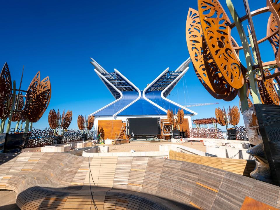 The rooftop garden aboard the Celebrity Edge full of artwork