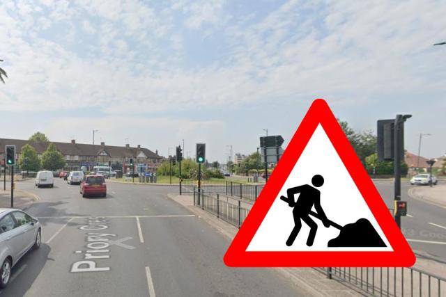 Slow traffic around Cuckoo Corner due to ongoing works in Southend