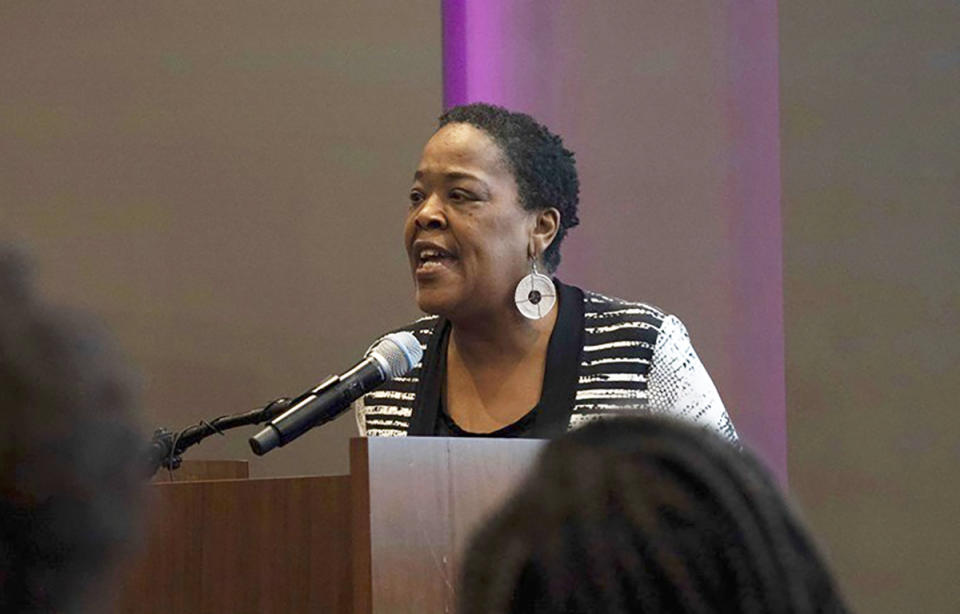 In this June 20, 2019 photo provided by Meredith Williams, Jaribu Hill speaks at the Mississippi Civil Rights Museum in Jackson, Miss., during a reception honoring the life of civil rights activist Unita Blackwell. Hill didn't opt for law school until her early 40s. She’d been a singer, actress, teacher and labor organizer before learning a college classmate had become head of a group for black female judges. “I can do that, too,” she thought. Hill has since become a leading civil rights and workers' rights lawyer in Mississippi and now, at 70, she’s part of a nationwide network of attorneys helping women without much money pursue often-costly sexual misconduct cases. (Meredith Williams via AP)