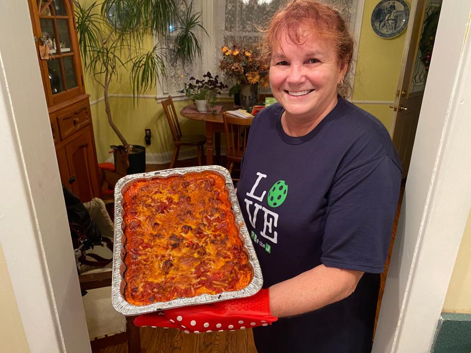 Bellefonte's Vickie Tully shows the finished product of all her work. She delivered the homemade lasagna to someone in need -- one of 61 she has made for stranger through the Lasagna Love program.