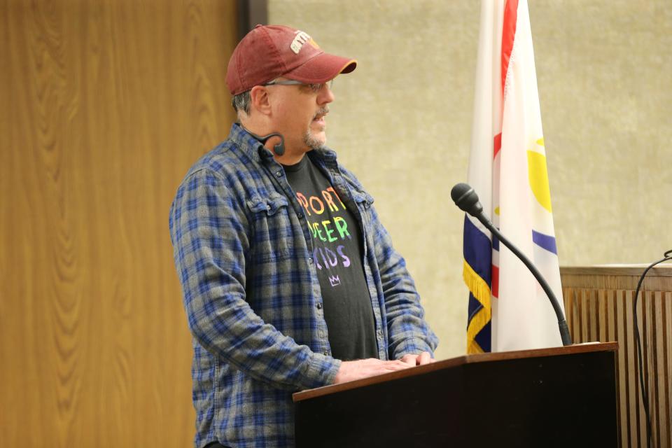 Lyle Janney, a parent whose child attends a school in the Tippecanoe School Corporation, speaks to the Lafayette School Corporation regarding his concerns over comments made by Charles “Chuck” Hockema, the newest elected board member to the LSC, on Monday, Nov. 14, 2022, in Lafayette, Ind.