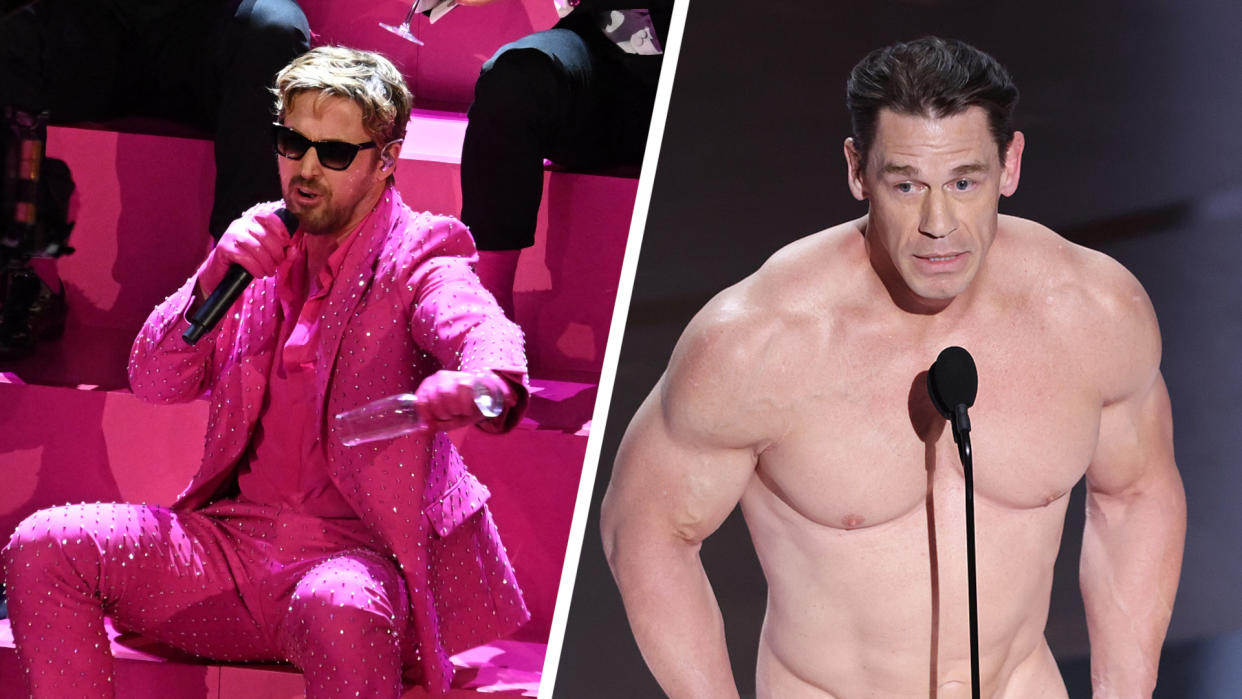 Ryan Gosling and John Cena provided some of the biggest moments at the Oscars 2024. (AFP/Variety/Getty)