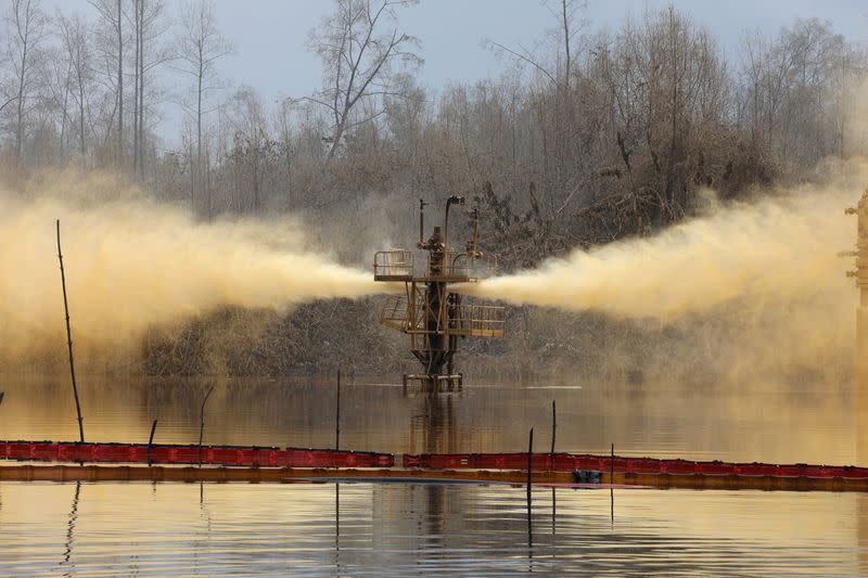 FILE PHOTO: A view of an oil spill from a well head is pictured at Santa Barbara, in Nembe, Bayelsa