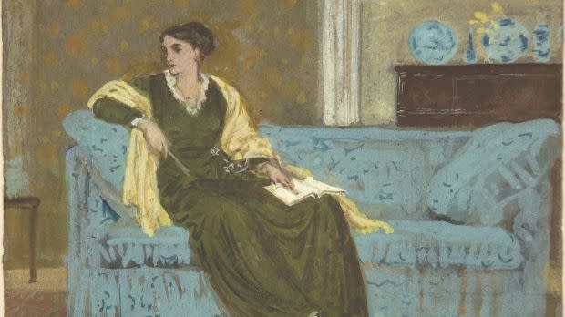 A painting of a woman on a couch