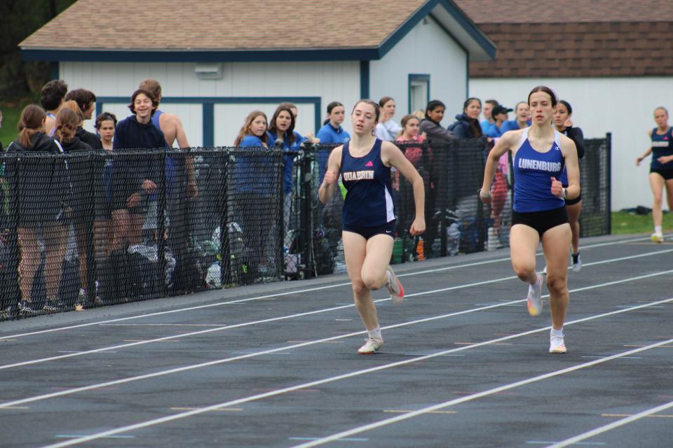 Natalia Marchand of Quabbin won the 400 meter (pictured) and high jump at a meet against Lunenburg on May 8, 2024.