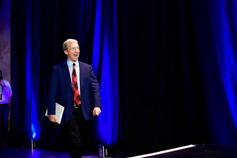 Democratic Presidential candidate entrepreneur Tom Steyer takes the stage at his election night party on the day of the South Carolina Presidential Primary in Columbia,