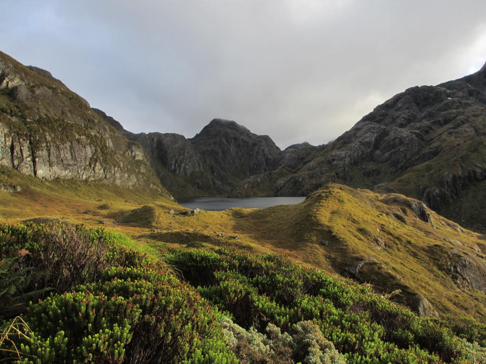 FILE - This April 2, 2014, file photo shows the unique landscape along the Routeburn Track in Glenorchy, New Zealand. New Zealand lawmakers have joined together across the aisle to pass a bill aimed at combating climate change. The Zero Carbon bill aims to make New Zealand reduce its greenhouse gas emissions to the point the country becomes mostly carbon neutral by 2050. (AP Photo/Carey J. Williams, File)