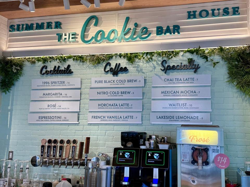 shot of the drinks menu at the cookie bar in disney springs