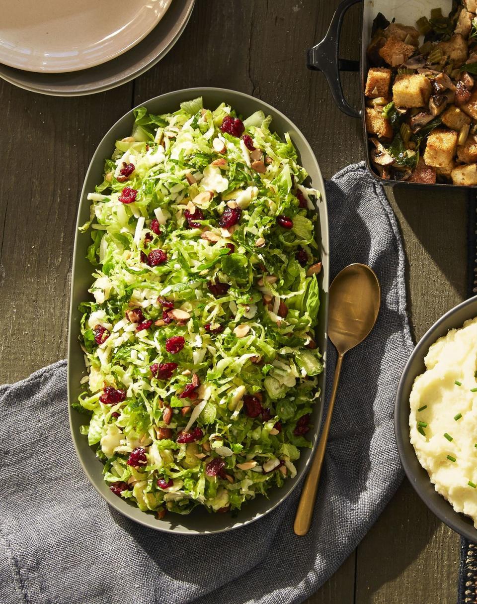 <p>Opt to serve the sprouts raw this year, tossed with tart cranberries, smoked almonds, sharp cheese and a bright citrus vinaigrette.</p><p><a href="https://www.goodhousekeeping.com/food-recipes/a41099/lemony-brussels-sprout-salad-recipe/" rel="nofollow noopener" target="_blank" data-ylk="slk:Get the recipe for Lemony Brussels Sprout Salad »;elm:context_link;itc:0;sec:content-canvas" class="link "><em>Get the recipe for Lemony Brussels Sprout Salad »</em></a> </p>