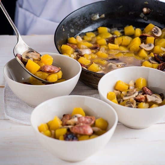 Stewed Acorn Squash with Mushrooms & Chinese Sausage