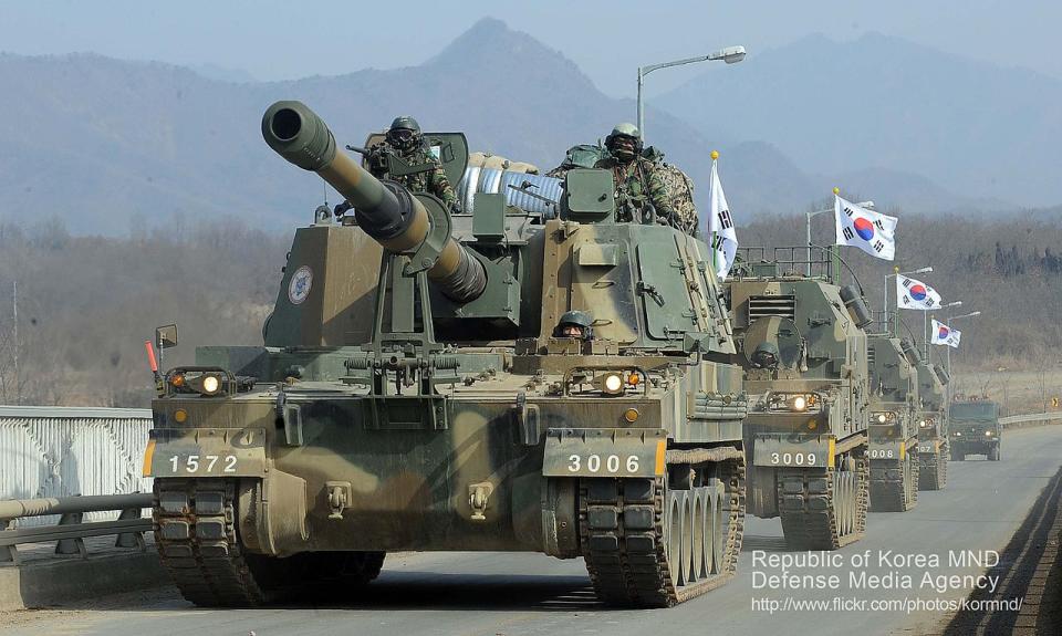 南韓K9「雷鳴」自走砲。   圖：翻攝南韓國防部Flickr