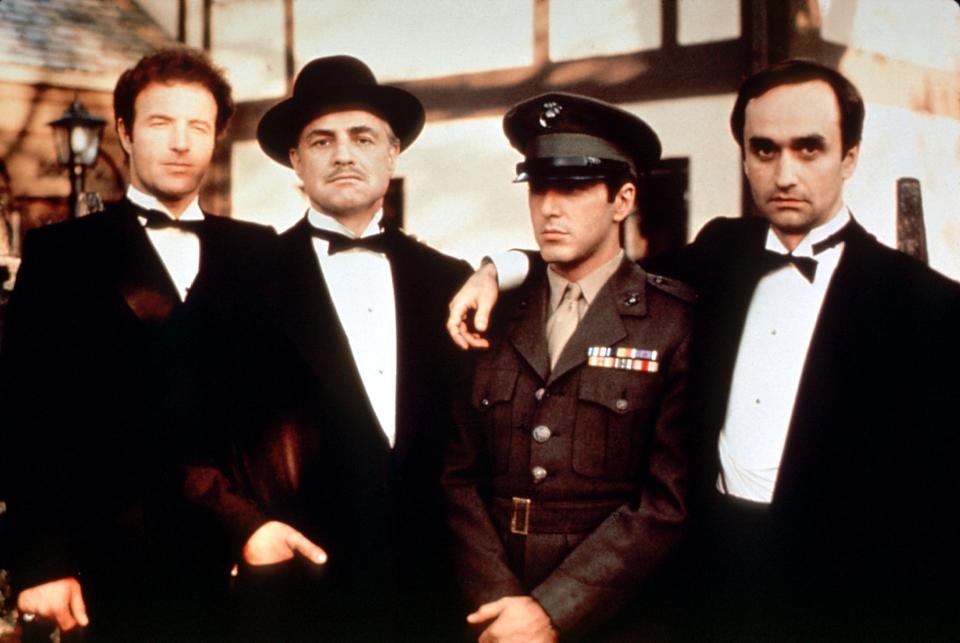 James Caan (from left), Marlon Brando, Al Pacino and John Cazale in 1972's "The Godfather."