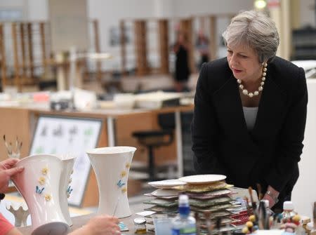 Britain's Prime Minister Theresa May visits Belleek Pottery, in St Belleek, Fermanagh, Northern Ireland, July 19, 2018. REUTERS/Clodagh Kilcoyne/Pool