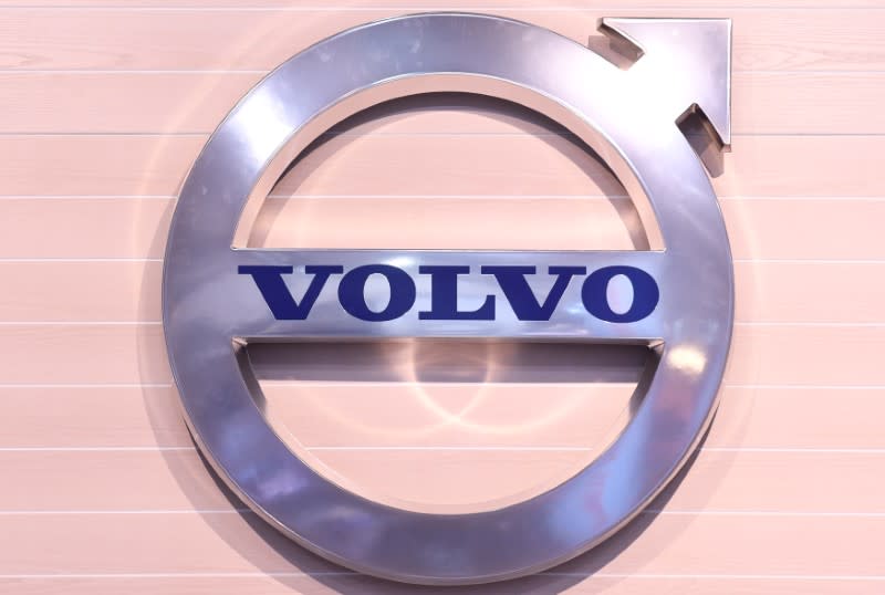 The logo of Swedish truck maker Volvo is pictured at the IAA truck show in Hanover, September 22, 2016. REUTERS/Fabian Bimmer