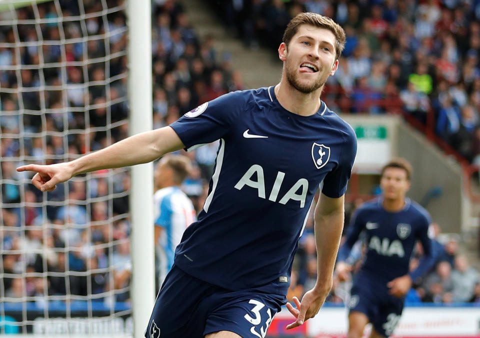 <p>Tottenham’s Ben Davies celebrates scoring their second goal (Action Images via Reuters/Carl Recine) </p>