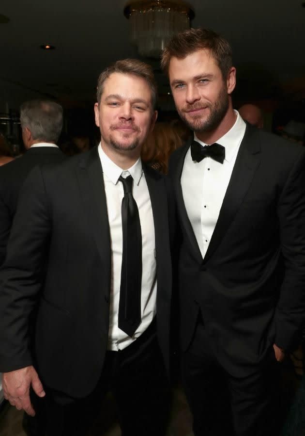Matt Damon and Chris Hemsworth - a bromance we fully support. Source: Getty