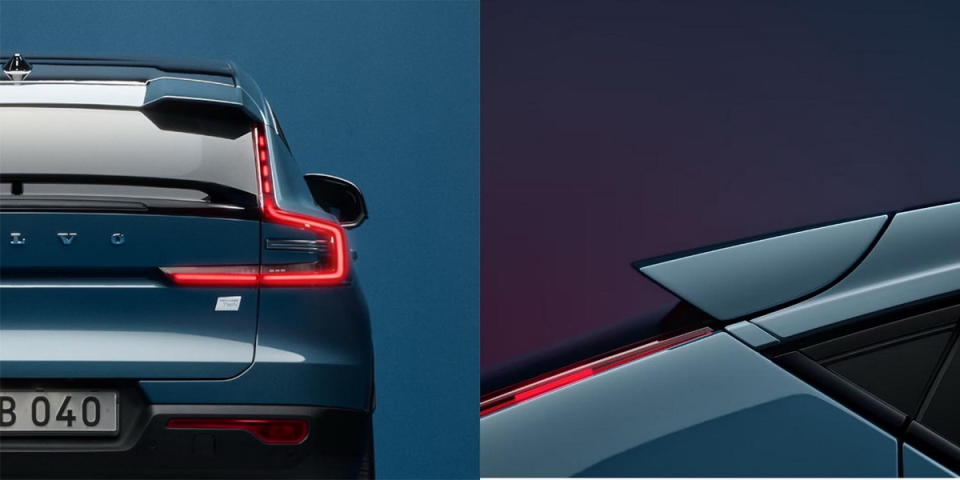 圖／2023 Volvo C40 Recharge Ultimate Twin Motor車身充滿許多值得品味的細節，其中最吸睛的肯定是傾斜的懸浮式車頂、以及垂直設計LED序列式尾燈。