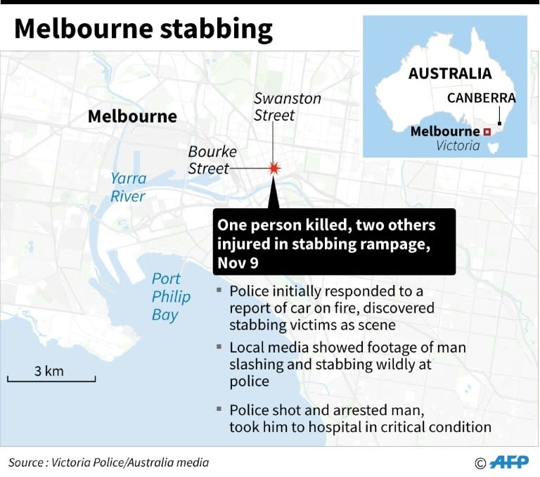 A map shows the location of the fatal stabbing in Melbourne