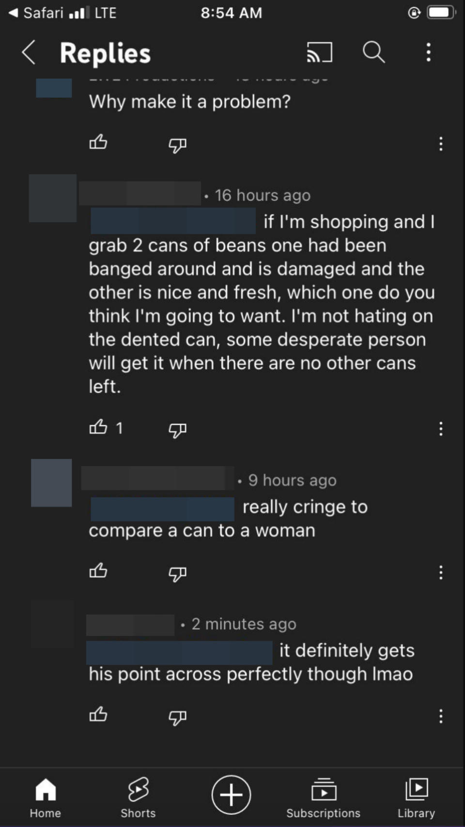 man comparing women to cans of beans and that he wouldn't want a dented can