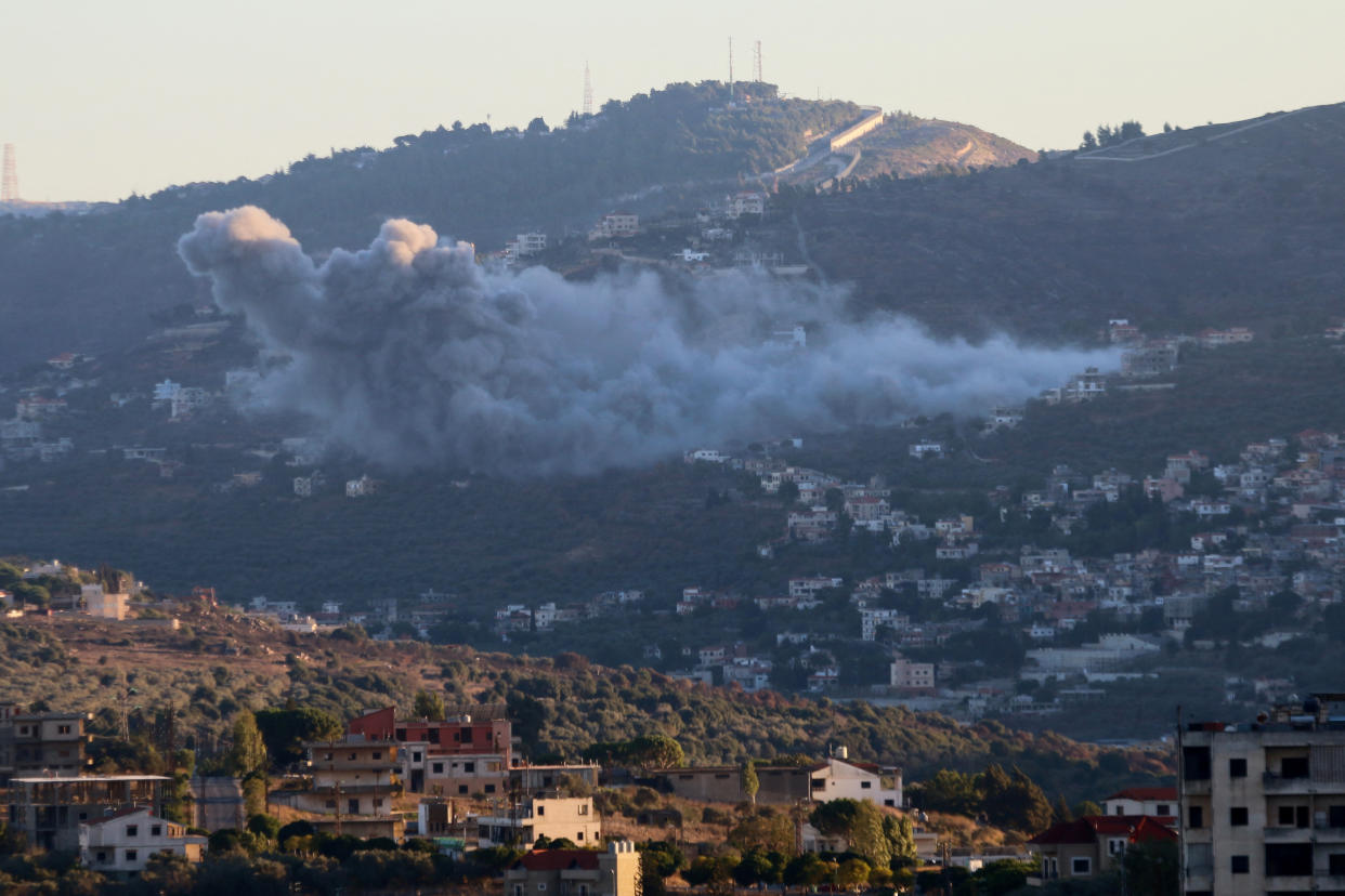 Smoke rises from the southern Lebanese village of Kfar Kila.