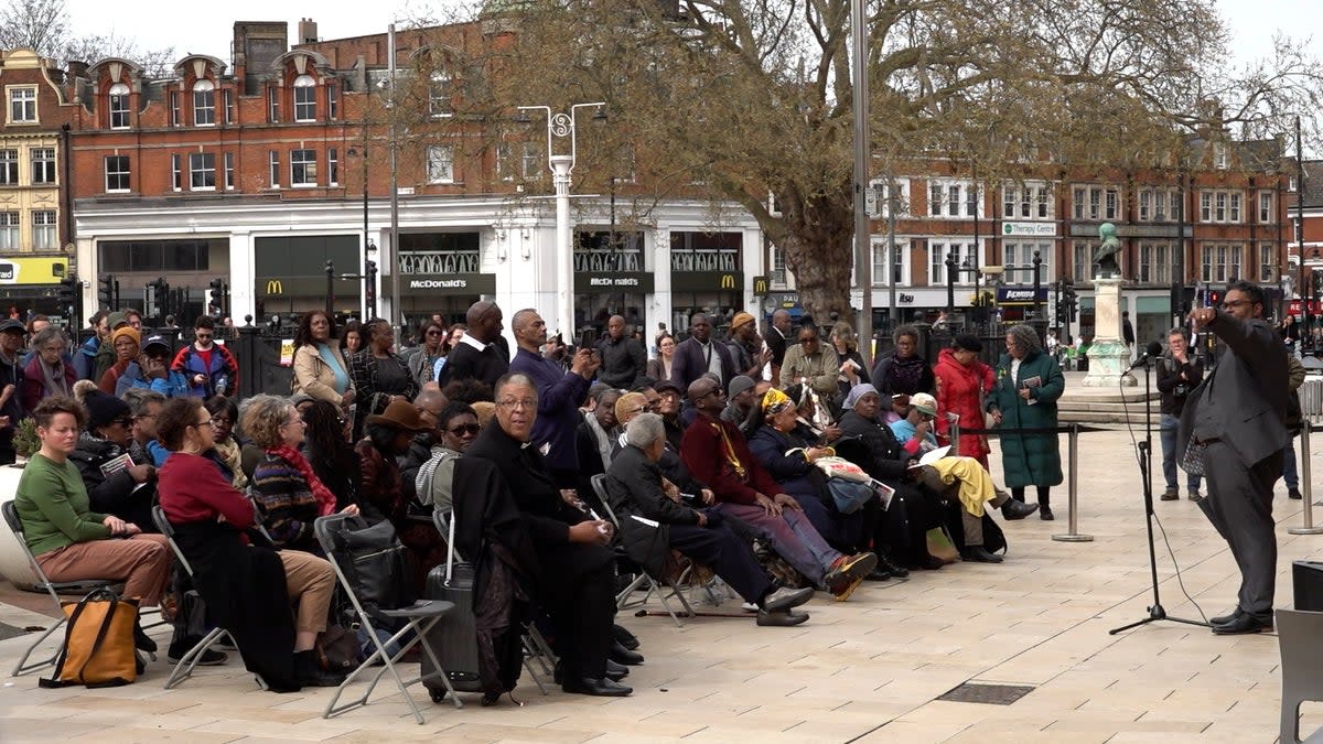 Campaigners and religious leaders gathered in Windrush Square to mark Windrush scandal anniversary (Kendall Brown/PA Wire)