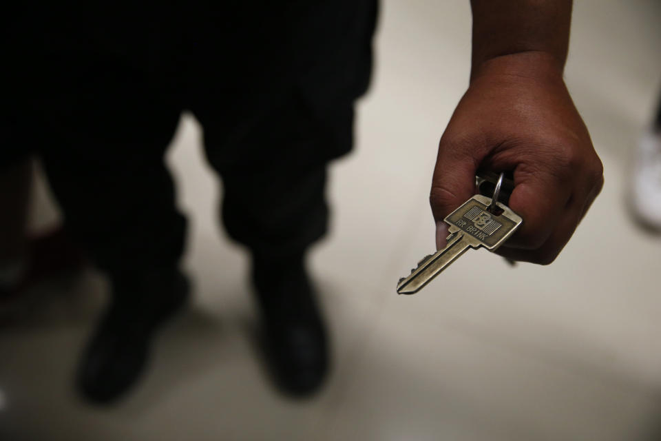 A prison guard shows a key inside the now closed Laguna del Toro maximum security facility during a media tour of the former Islas Marias penal colony located off Mexico's Pacific coast, Saturday, March 16, 2019. When it closed in February, the penal colony housed just 659 prisoners. (AP Photo/Rebecca Blackwell)