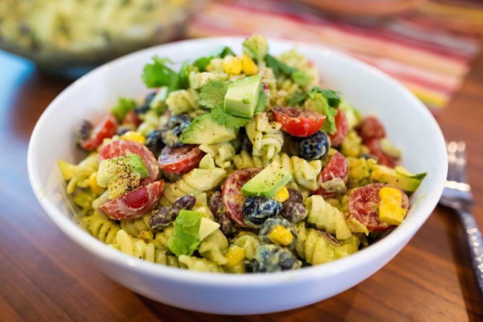 <p>Callie Blount</p><p>This healthy pasta salad has an avocado-cilantro dressing recipe that you'll want to put on everything!</p><p><strong>Get the recipe: <a href="https://parade.com/1049675/kelli_acciardo/healthy-avocado-cilantro-pasta-salad/" rel="nofollow noopener" target="_blank" data-ylk="slk:Avocado Cilantro Pasta Salad;elm:context_link;itc:0;sec:content-canvas" class="link ">Avocado Cilantro Pasta Salad</a></strong></p>