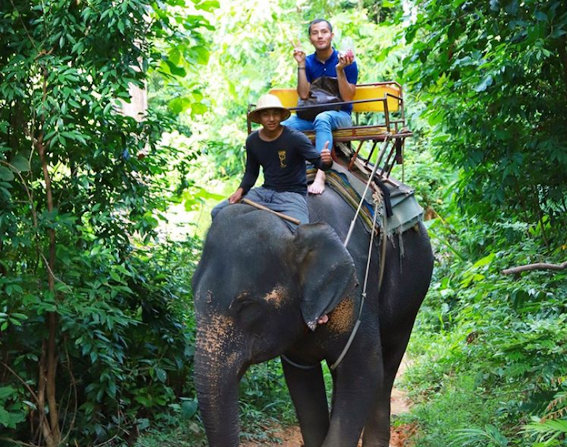 Datuk Aliff Syukri is under attack by social media users after he posted a photo of himself riding an elephant in Thailand. — Picture via Instagram/aliffsyukriterlajaklaris