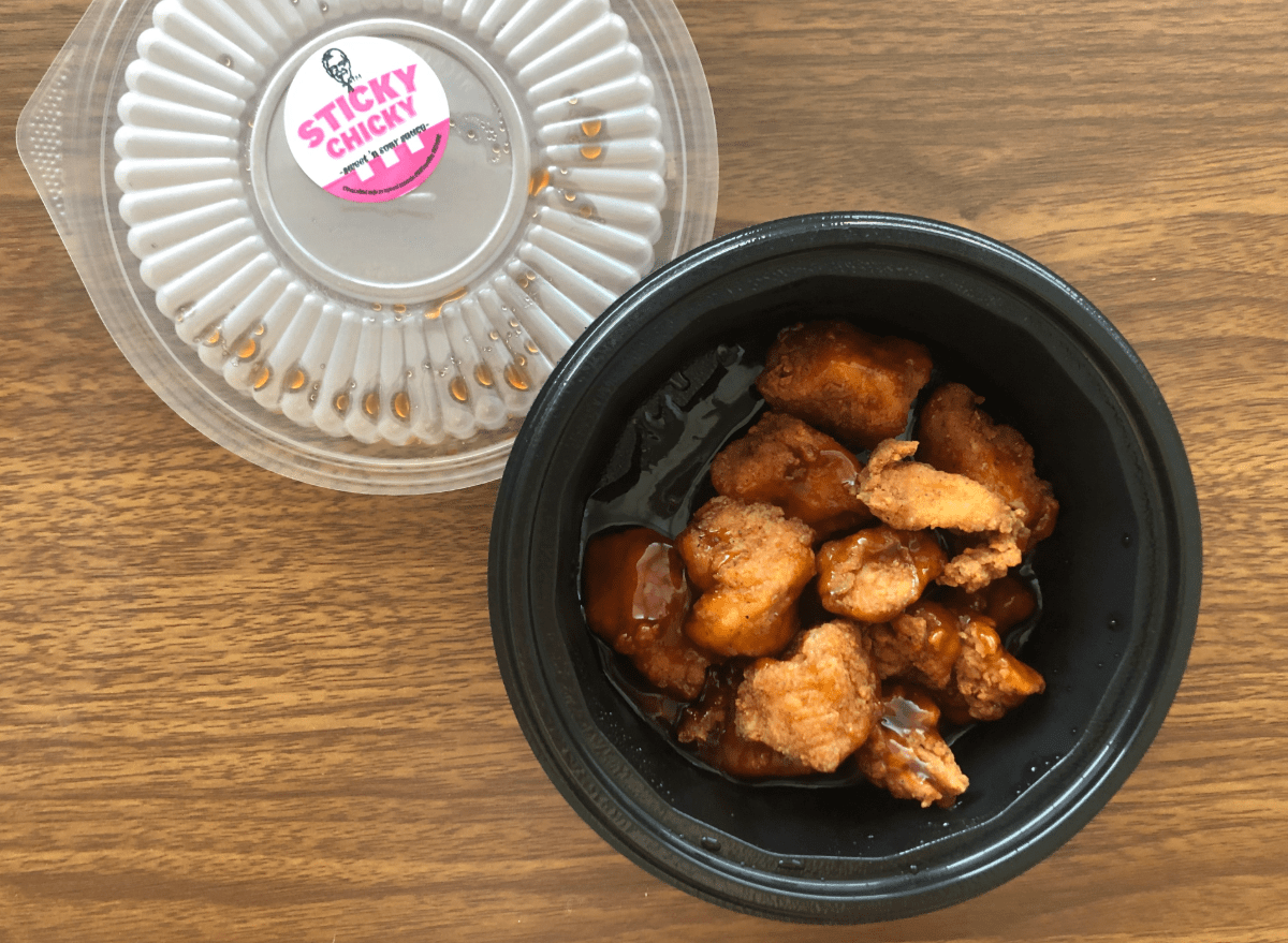 a container with kfc nuggets. 