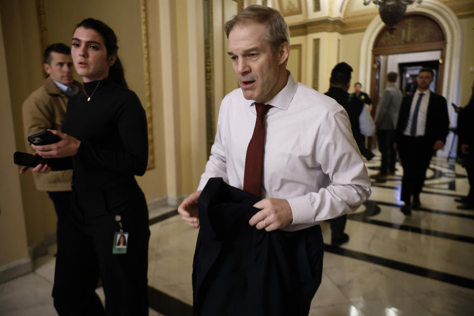 WASHINGTON, DC – MARCH 22: House Judiciary Committee Chairman Jim Jordan (R-OH) leaves the House chamber following a budget vote at the U.S. Capitol on March 22, 2024 in Washington, DC.  The House of Representatives passed a $1.2 trillion federal budget on Friday, and the Senate will now take up the bill to try to pass it before the partial government shutdown at midnight.  (Photo by Chip Somodevilla/Getty Images)
