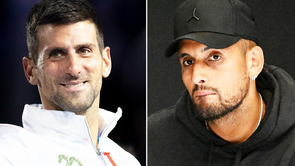 Nick Kyrgios and Novak Djokovic, pictured here at the Australian Open.