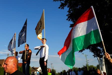 Activists attend the launch of a new Hungarian extreme right group, to be called Force and Determination, at a rally in Vecses, Hungary, July 8, 2017. REUTRS/Laszlo Balogh