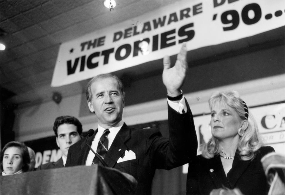 Senator Joseph Biden's presidential bid carried his name outside the First State. 1990.