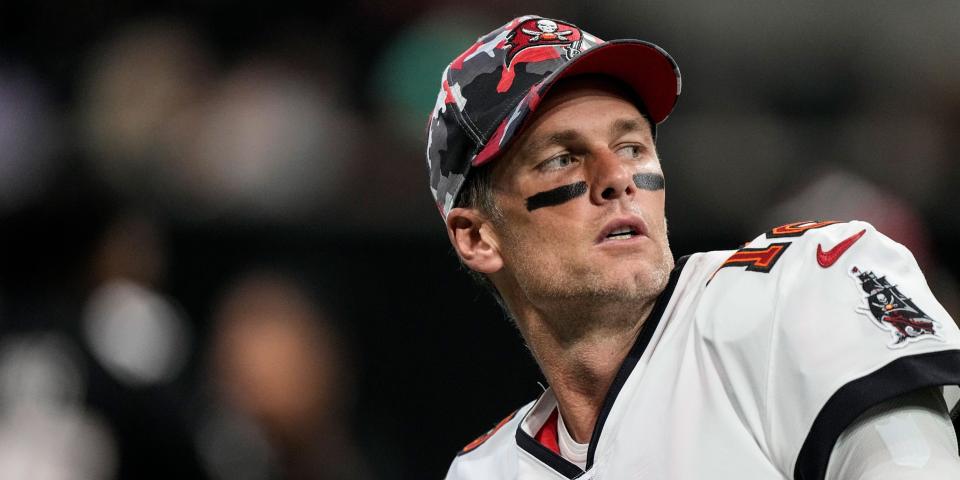 Tom Brady warms up before a game against the Atlanta Falcons.