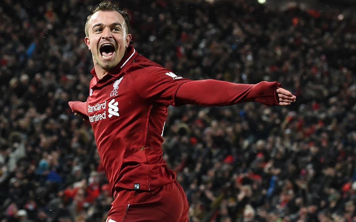 Sub: Shaqiri came off the bench to bag a somewhat fortunate brace - AFP