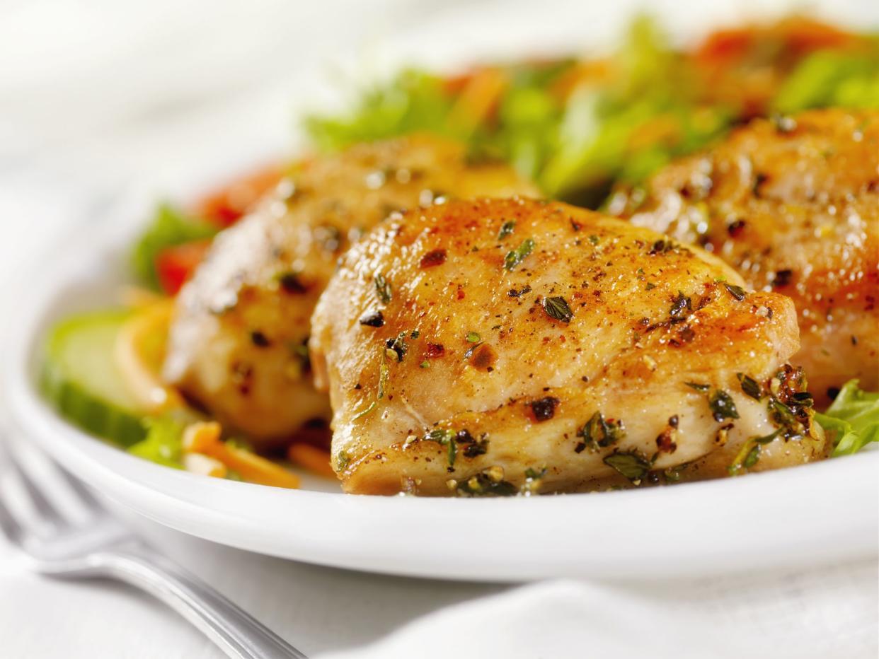 Grilled Chicken Thighs with a side Salad-Photographed on Hasselblad H3D2-39mb Camera