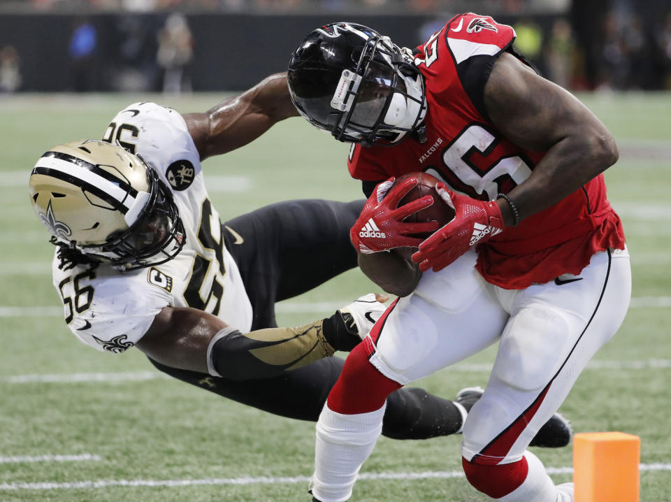 Tevin Coleman barely topped 10 fantasy points in the first matchup against the Saints. It’s doubtful he repeats that level of success Week 12. (AP Photo/David Goldman)