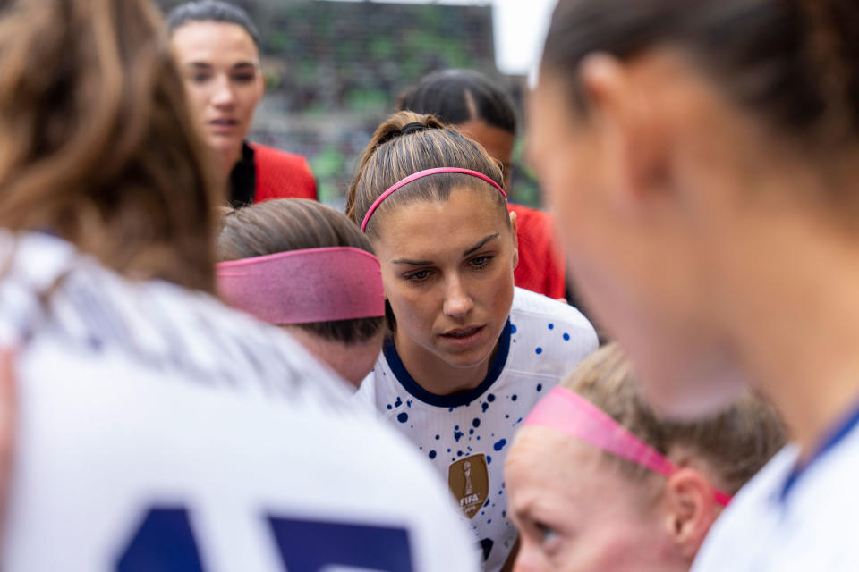 Alex Morgan huddles with the team during a game between Ireland and USWNT in Austin, Texas, on April 8, 2023.<span class="copyright">Brad Smith—USSF/Getty Images</span>