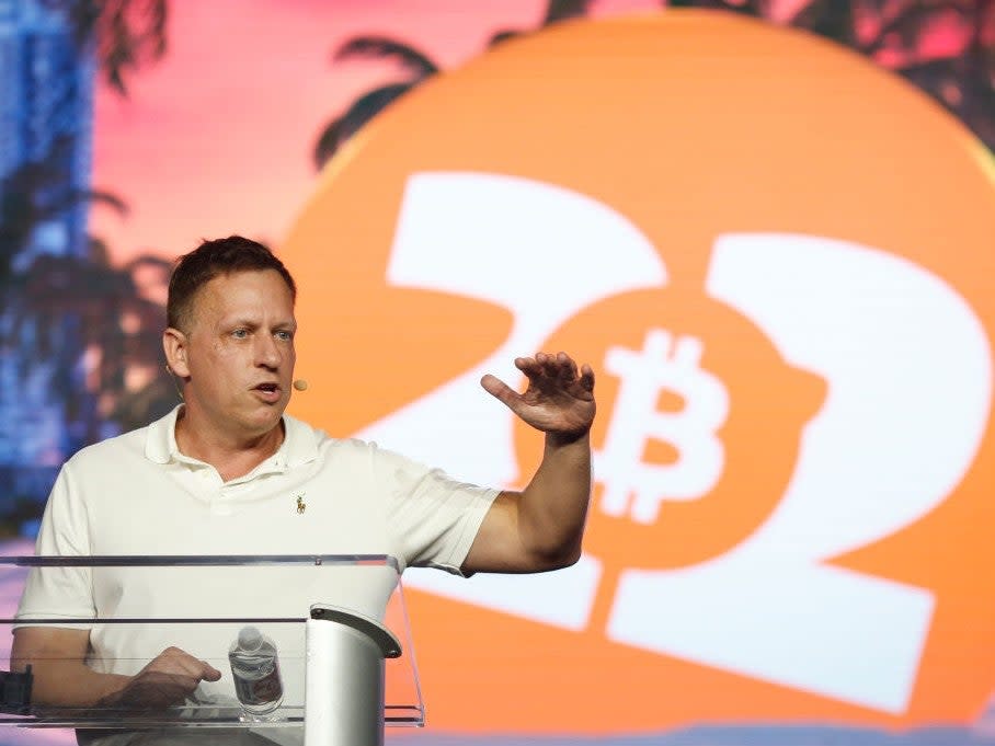 Peter Thiel, co-founder of PayPal, speaks during the Bitcoin 2022 Conference at Miami Beach Convention Center on 7 April, 2022 in Miami, Florida (Getty Images)