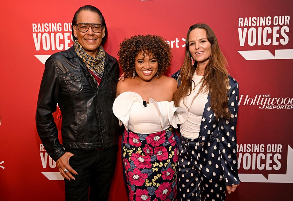 From left: Bird Runningwater, Latasha Gillespie and Heather Rae - Credit: Michael Kovac/Getty Images for The Hollywood Reporter