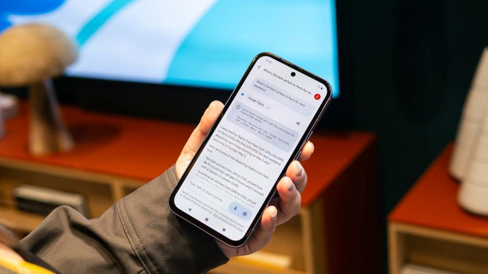 Gemini demo shown off on a Google Pixel 8a.