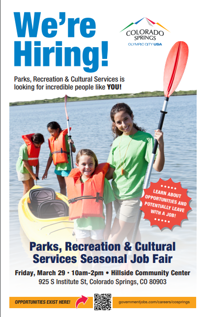 Poster for a job fair hosted by the Parks, Recreation and Cultural Services department