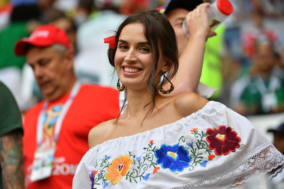 <p>A football fan poses before the Russia 2018 World Cup round of 16 football match between Brazil and Mexico at the Samara Arena in Samara on July 2, 2018. (Photo by EMMANUEL DUNAND / AFP) </p>