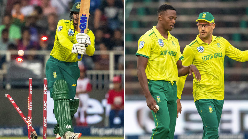 Seen here, South Africa's players came under immense criticism after the big T20 loss to Australia.