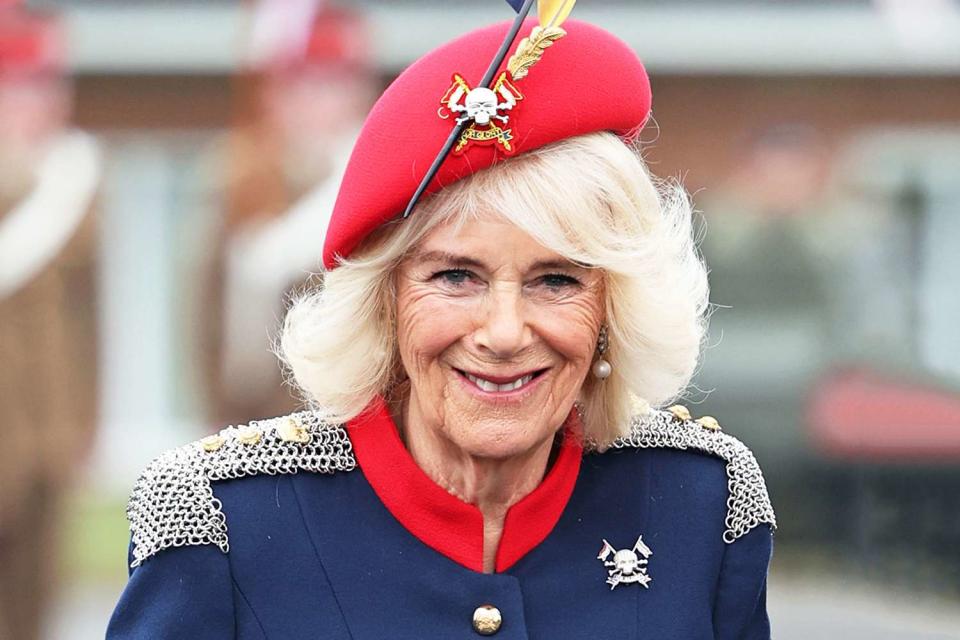 <p>Chris Jackson/WPA Pool/Getty</p> Queen Camilla visits The Royal Lancers on April 22, 2024 in Catterick, England