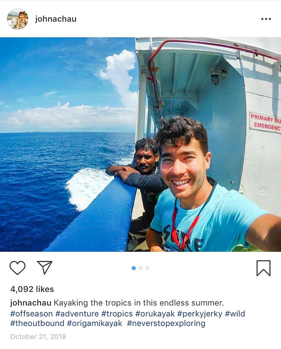 As posted on Instagram: Chau took public ferries to several outlying islands to test his kayak for his final trip to North Sentinel Island.