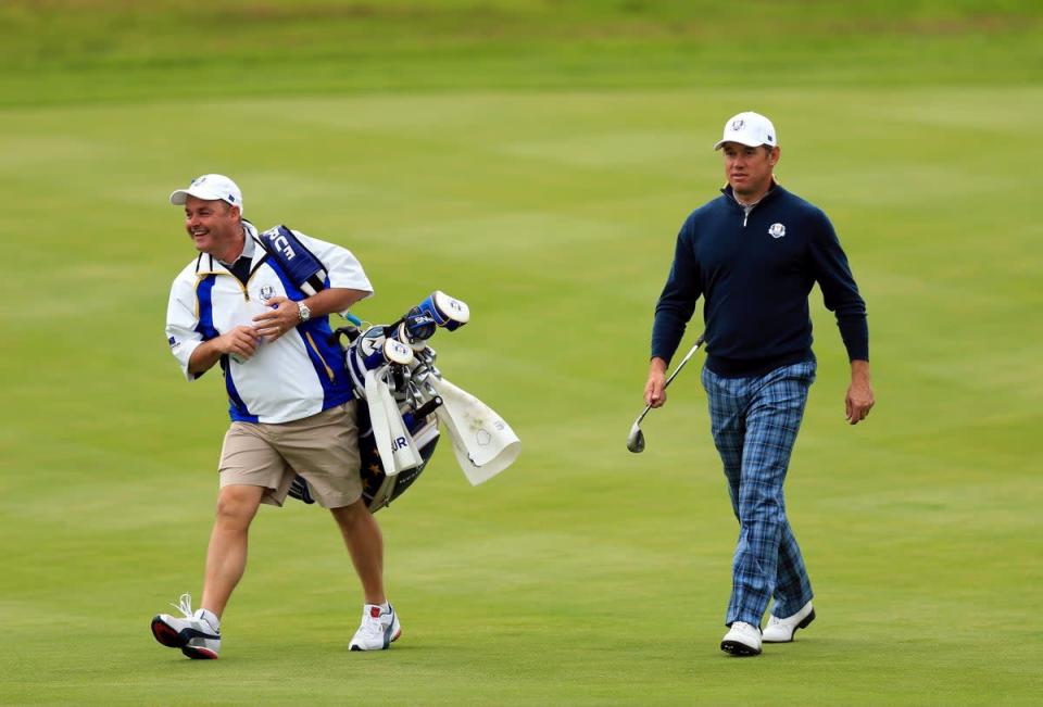 Lee Westwood, right, with Billy Foster during a practice session before the Ryder Cup at Gleneagles (Mike Egerton/PA) (PA Archive)