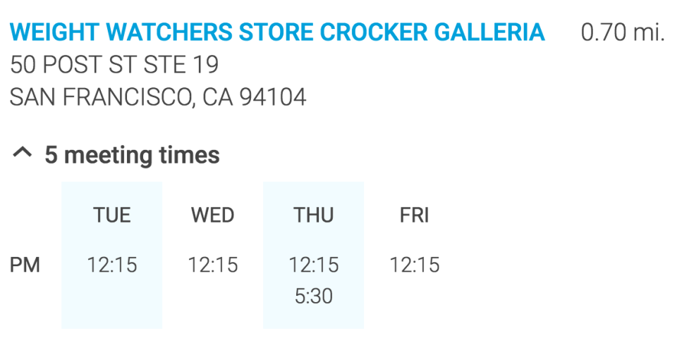 weight watchers meeting times schedule