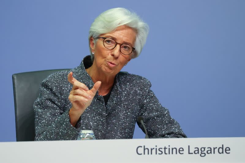 European Central Bank (ECB) President Christine Lagarde gestures during a news conference on the outcome of the meeting of the Governing Council, in Frankfurt