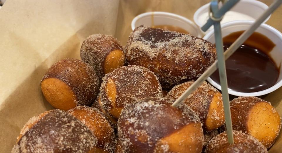 Want a sweet take on pretzels? Try Eddy's Cinnamon Sugar Pretzel Bites, served with icing, caramel and chocolate dipping sauces.